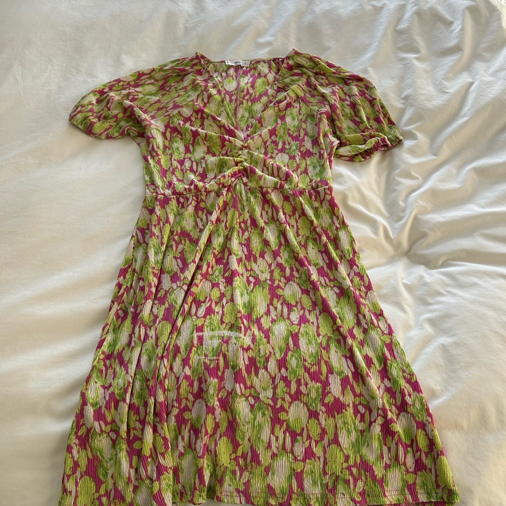 Mango Green and Pink V-Neck Midi Sundress Casual